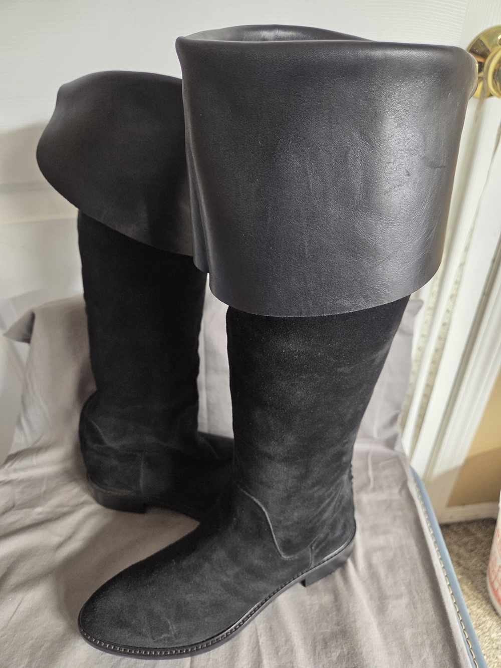 Aquatalia Black Over-the-Knee Fold-Over Boots